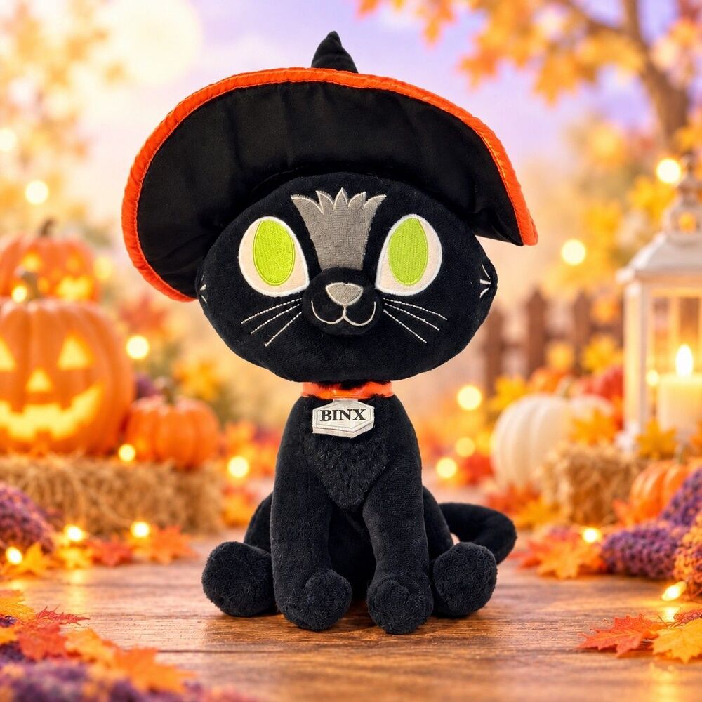 Disney Hocus Pocus Movie 13" Thackery Binx Black Cat Plush Witch Hat Halloween